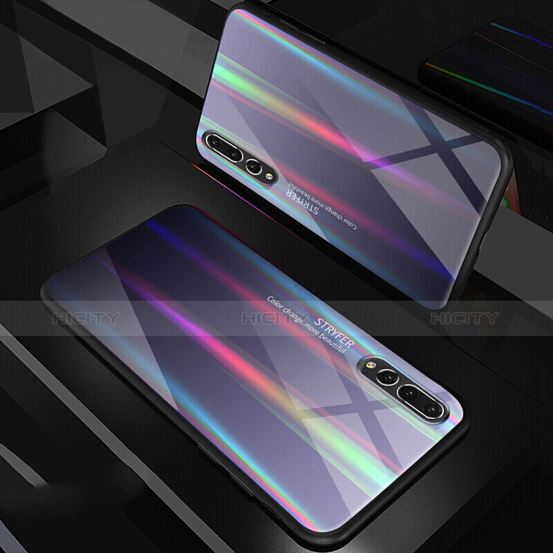 Carcasa Bumper Funda Silicona Espejo Gradiente Arco iris M01 para Huawei P20 Pro