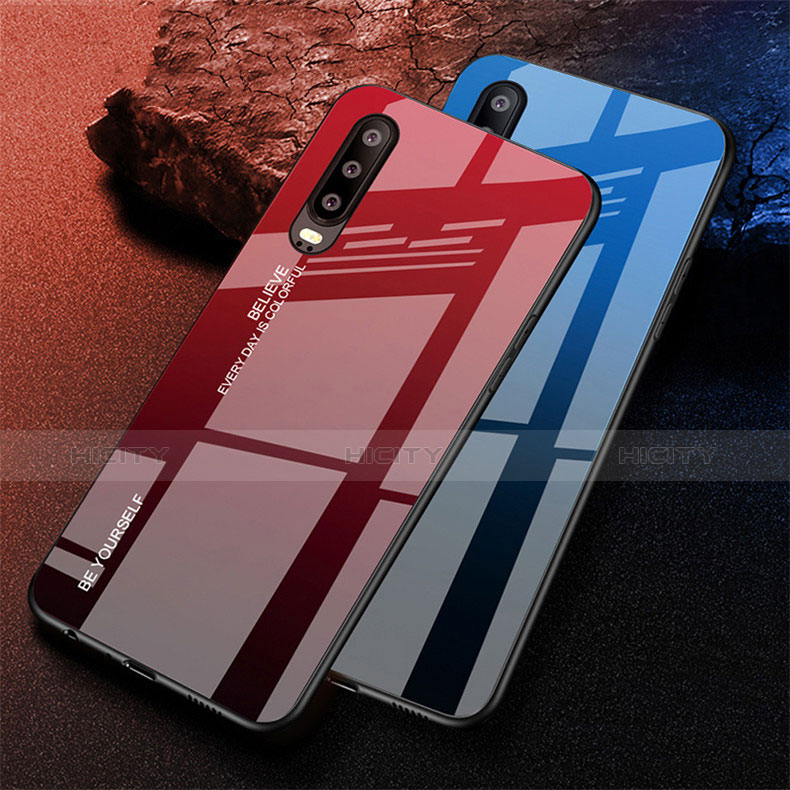 Carcasa Bumper Funda Silicona Espejo Gradiente Arco iris M01 para Huawei P30