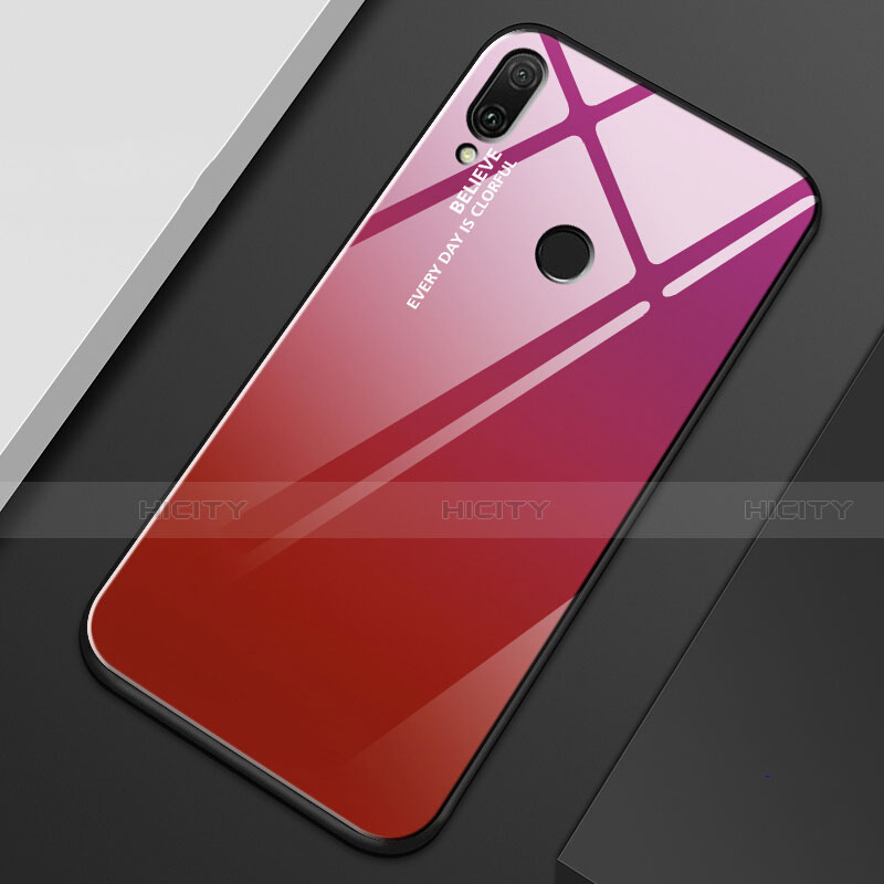 Carcasa Bumper Funda Silicona Espejo Gradiente Arco iris M01 para Huawei Y9 (2019) Rojo