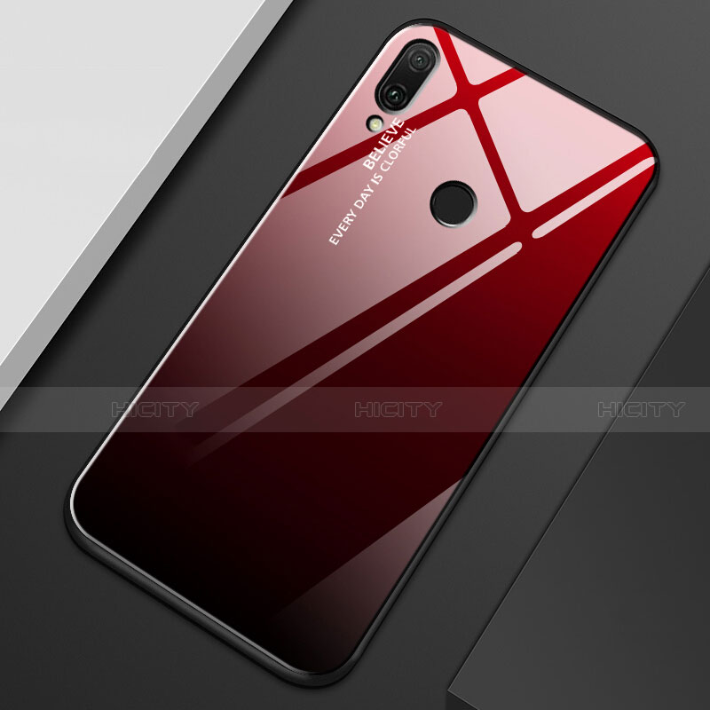 Carcasa Bumper Funda Silicona Espejo Gradiente Arco iris M01 para Huawei Y9 (2019) Rojo y Negro