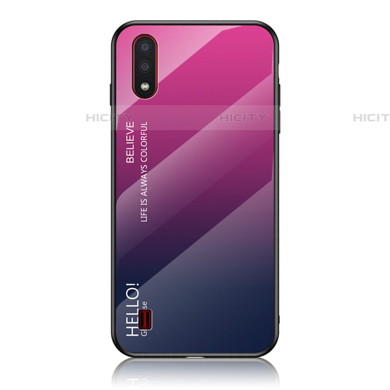 Carcasa Bumper Funda Silicona Espejo Gradiente Arco iris M01 para Samsung Galaxy A01 SM-A015 Rosa Roja