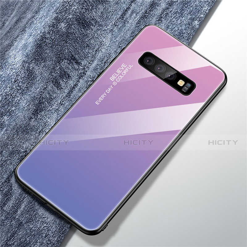 Carcasa Bumper Funda Silicona Espejo Gradiente Arco iris M01 para Samsung Galaxy S10 Morado