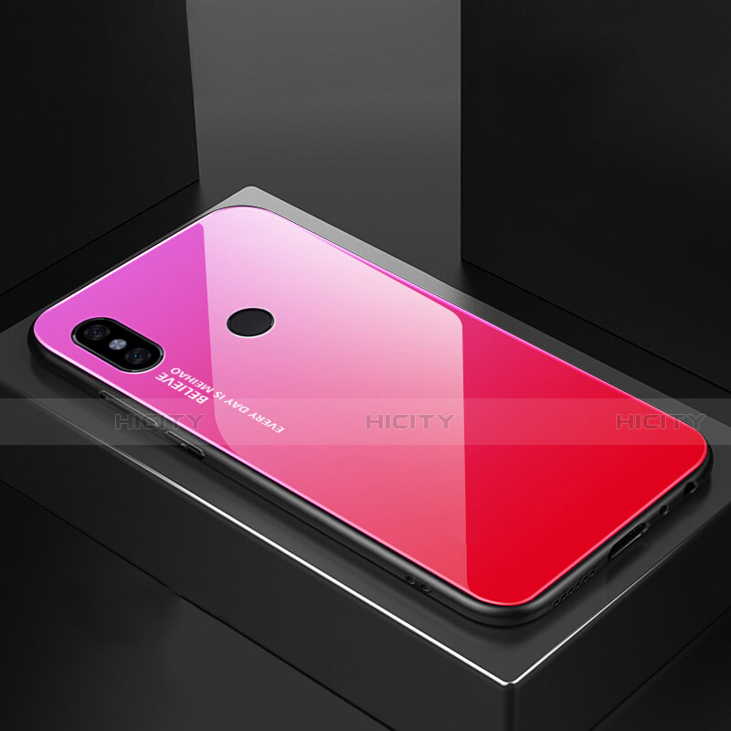 Carcasa Bumper Funda Silicona Espejo Gradiente Arco iris M01 para Xiaomi Mi A2 Rosa Roja