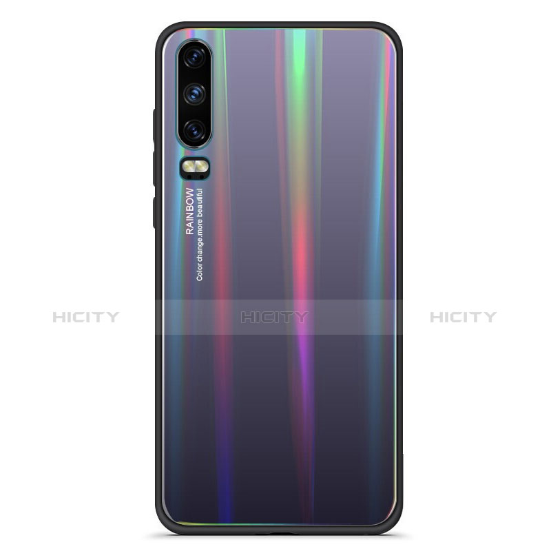 Carcasa Bumper Funda Silicona Espejo Gradiente Arco iris M02 para Huawei P30 Negro