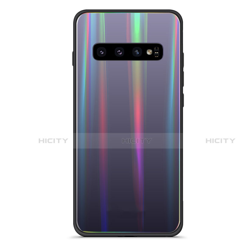 Carcasa Bumper Funda Silicona Espejo Gradiente Arco iris M02 para Samsung Galaxy S10 Negro