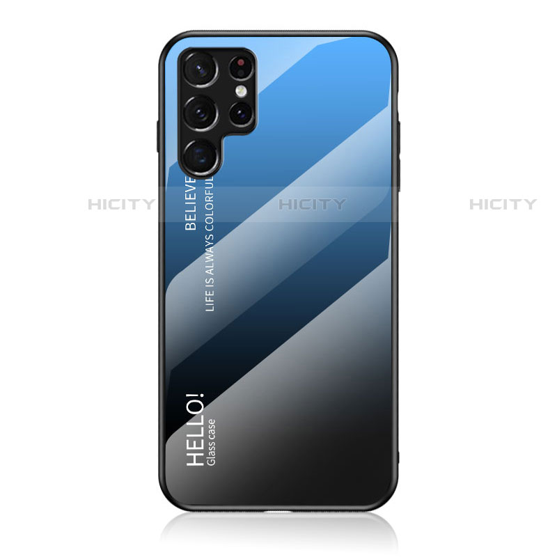 Carcasa Bumper Funda Silicona Espejo Gradiente Arco iris M02 para Samsung Galaxy S21 Ultra 5G Azul