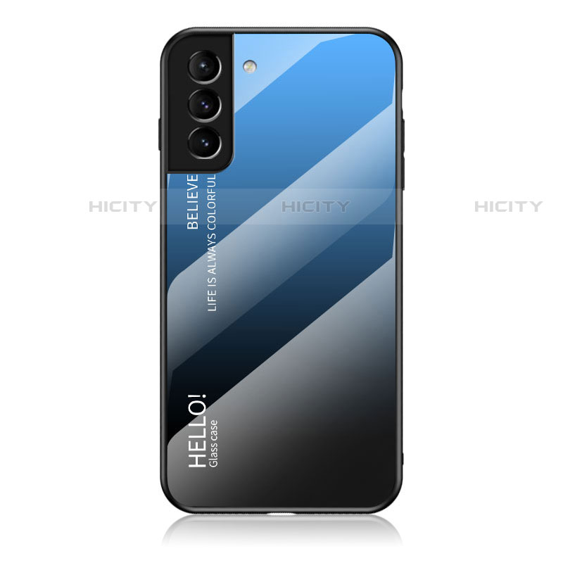 Carcasa Bumper Funda Silicona Espejo Gradiente Arco iris M02 para Samsung Galaxy S22 5G Azul