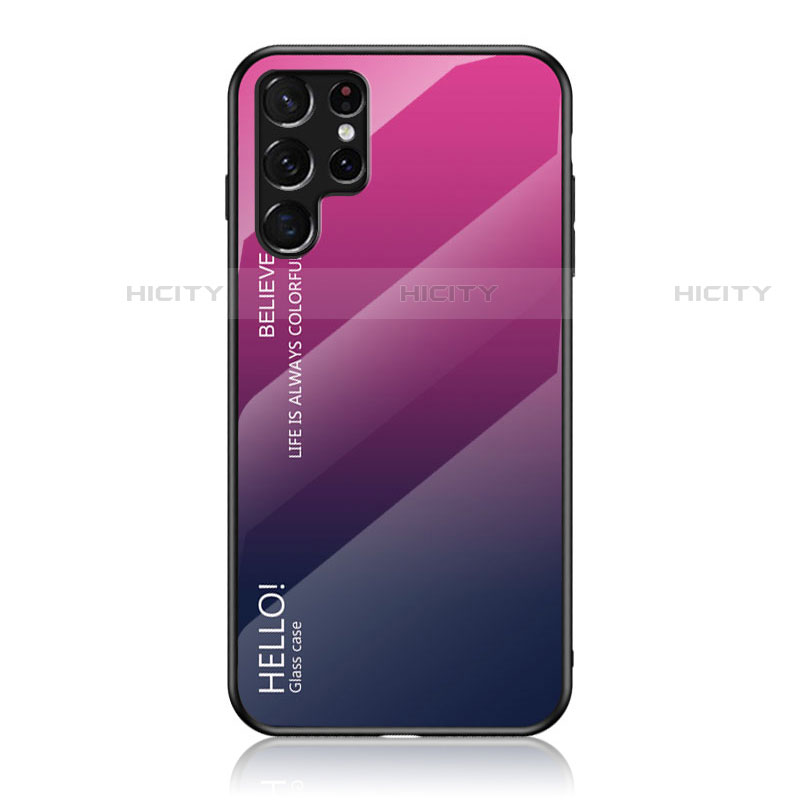 Carcasa Bumper Funda Silicona Espejo Gradiente Arco iris M02 para Samsung Galaxy S22 Ultra 5G Rosa Roja