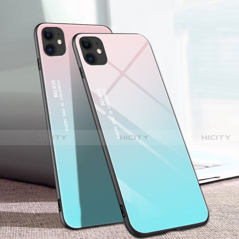 Carcasa Bumper Funda Silicona Espejo Gradiente Arco iris para Apple iPhone 11 Azul Cielo