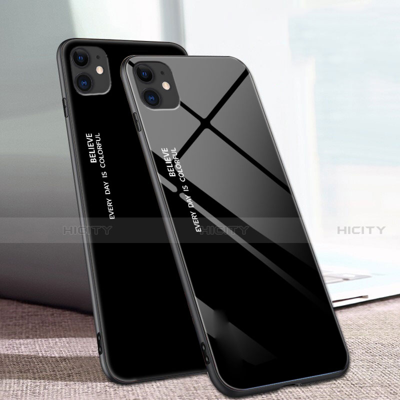 Carcasa Bumper Funda Silicona Espejo Gradiente Arco iris para Apple iPhone 11 Negro