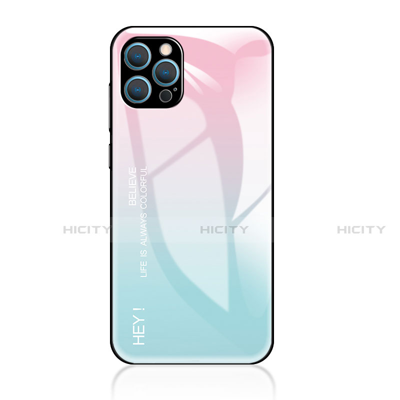 Carcasa Bumper Funda Silicona Espejo Gradiente Arco iris para Apple iPhone 13 Pro Max Cian