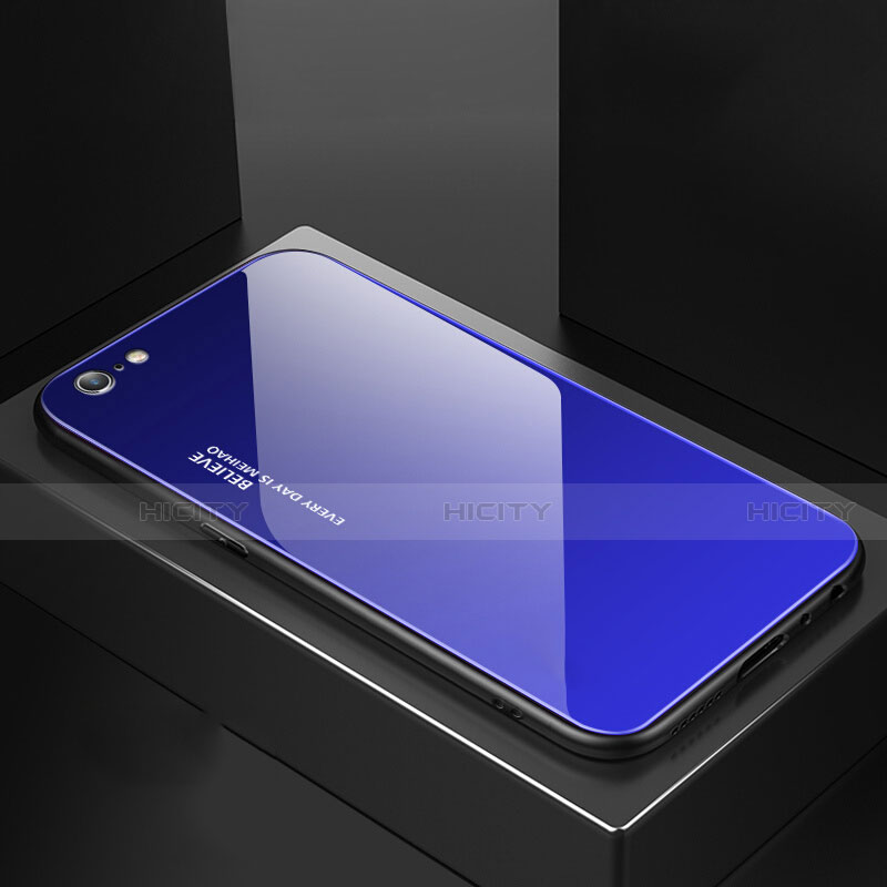 Carcasa Bumper Funda Silicona Espejo Gradiente Arco iris para Apple iPhone 6 Plus Azul