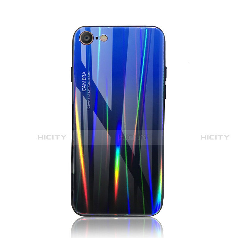Carcasa Bumper Funda Silicona Espejo Gradiente Arco iris para Apple iPhone 7 Azul