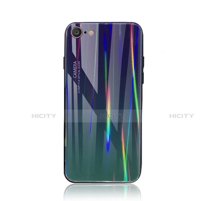 Carcasa Bumper Funda Silicona Espejo Gradiente Arco iris para Apple iPhone 7 Cian