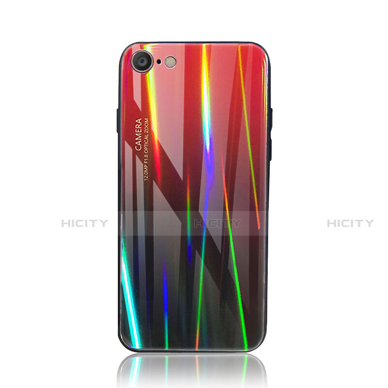 Carcasa Bumper Funda Silicona Espejo Gradiente Arco iris para Apple iPhone SE (2020) Rojo