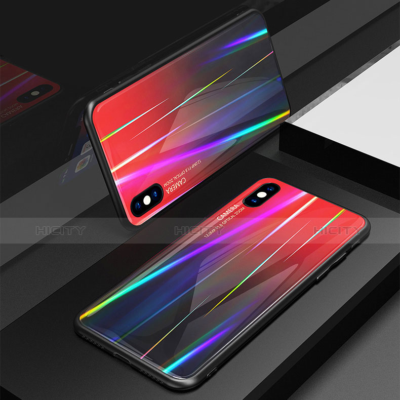 Carcasa Bumper Funda Silicona Espejo Gradiente Arco iris para Apple iPhone Xs Rojo