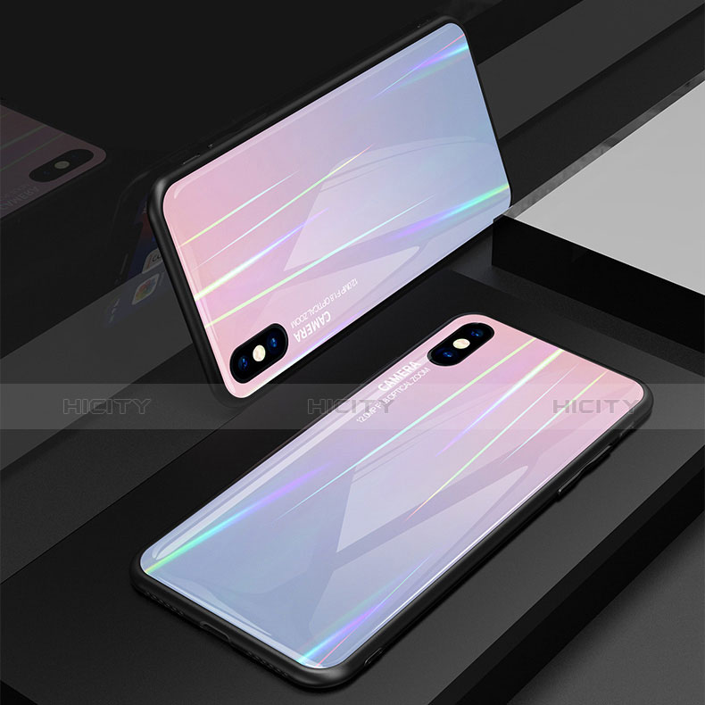 Carcasa Bumper Funda Silicona Espejo Gradiente Arco iris para Apple iPhone Xs Rosa