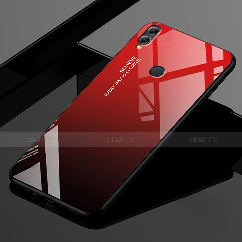 Carcasa Bumper Funda Silicona Espejo Gradiente Arco iris para Huawei Enjoy Max Rojo