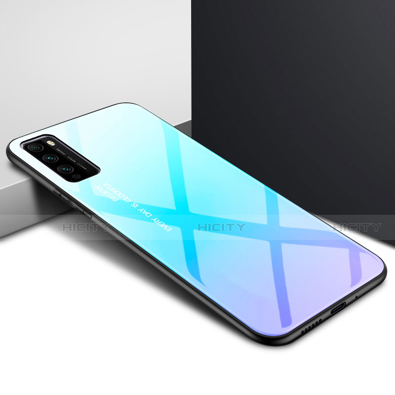Carcasa Bumper Funda Silicona Espejo Gradiente Arco iris para Huawei Enjoy Z 5G Azul Cielo