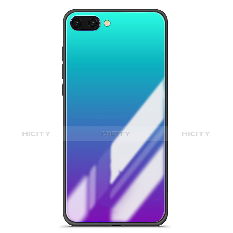 Carcasa Bumper Funda Silicona Espejo Gradiente Arco iris para Huawei Honor 10 Azul