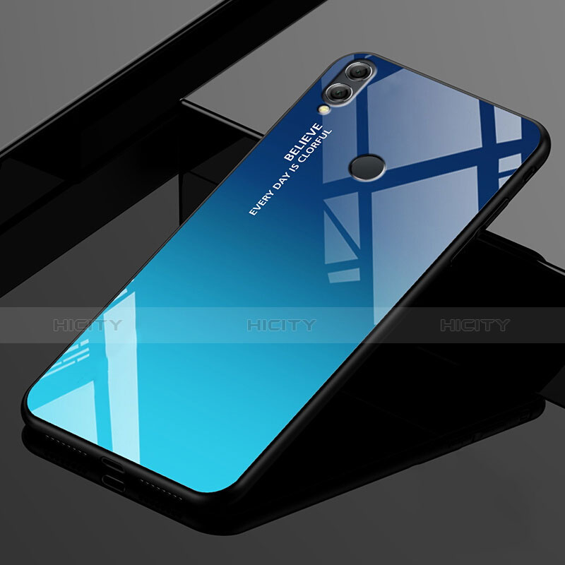 Carcasa Bumper Funda Silicona Espejo Gradiente Arco iris para Huawei Honor 8X Max Azul