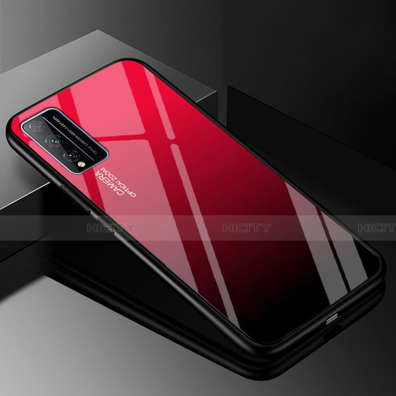 Carcasa Bumper Funda Silicona Espejo Gradiente Arco iris para Huawei Honor Play4T Pro Rojo y Negro