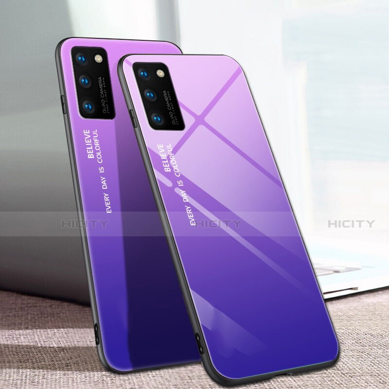 Carcasa Bumper Funda Silicona Espejo Gradiente Arco iris para Huawei Honor V30 5G Morado