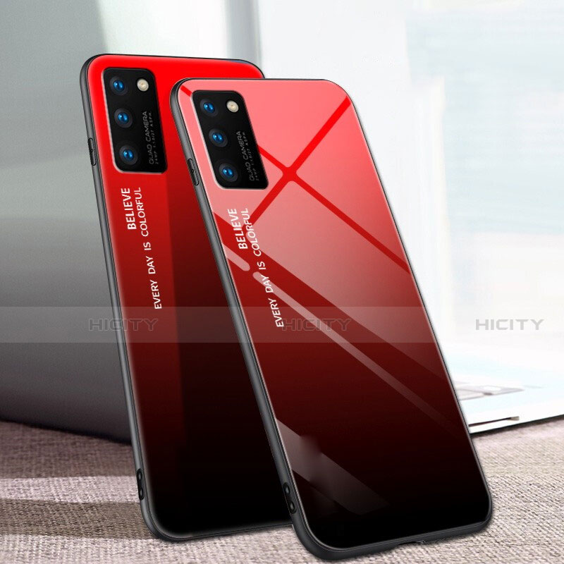 Carcasa Bumper Funda Silicona Espejo Gradiente Arco iris para Huawei Honor V30 5G Rojo