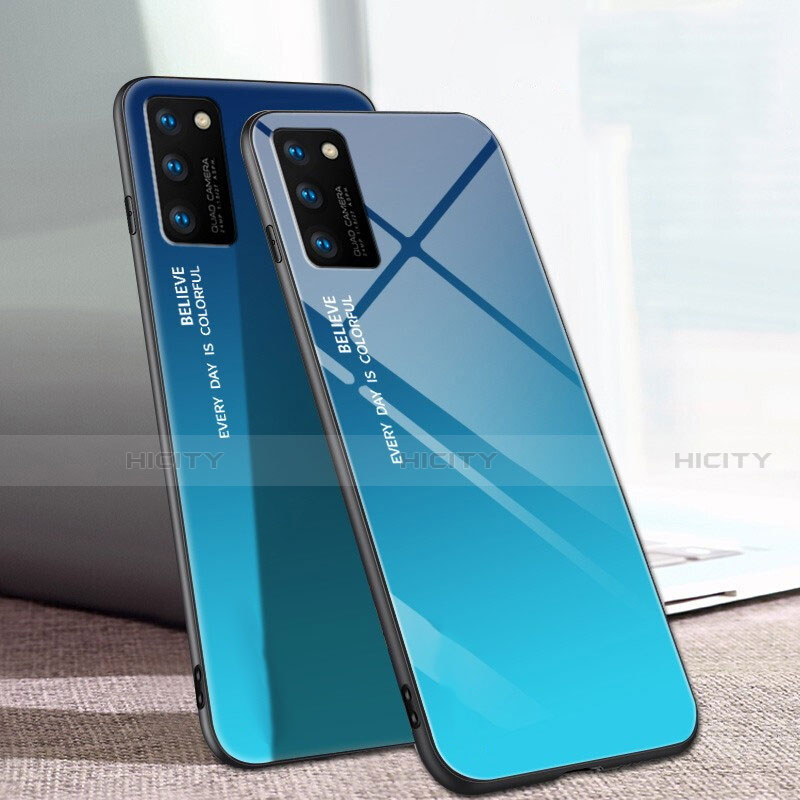 Carcasa Bumper Funda Silicona Espejo Gradiente Arco iris para Huawei Honor View 30 Pro 5G Azul Cielo