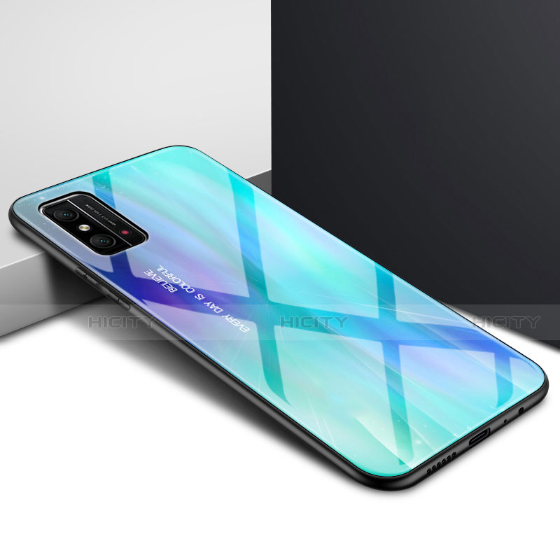 Carcasa Bumper Funda Silicona Espejo Gradiente Arco iris para Huawei Honor X10 Max 5G Cian
