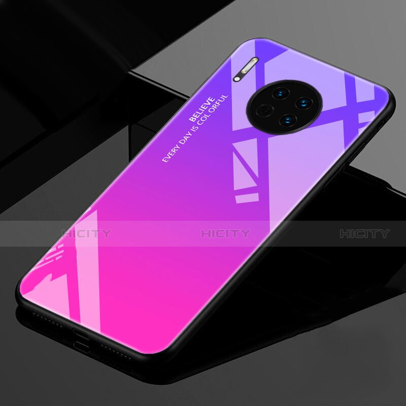 Carcasa Bumper Funda Silicona Espejo Gradiente Arco iris para Huawei Mate 30 5G Rosa Roja