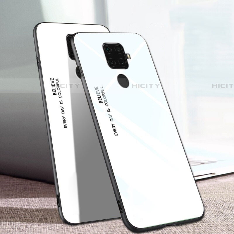 Carcasa Bumper Funda Silicona Espejo Gradiente Arco iris para Huawei Mate 30 Lite Blanco
