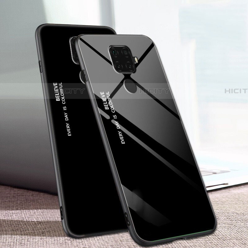 Carcasa Bumper Funda Silicona Espejo Gradiente Arco iris para Huawei Mate 30 Lite Negro