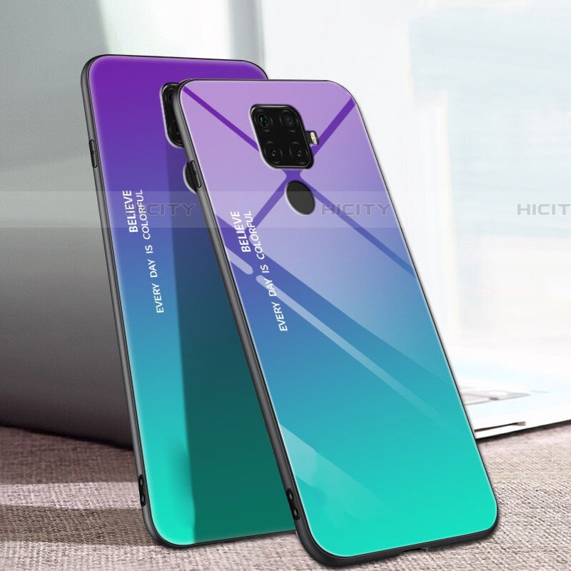 Carcasa Bumper Funda Silicona Espejo Gradiente Arco iris para Huawei Mate 30 Lite Verde