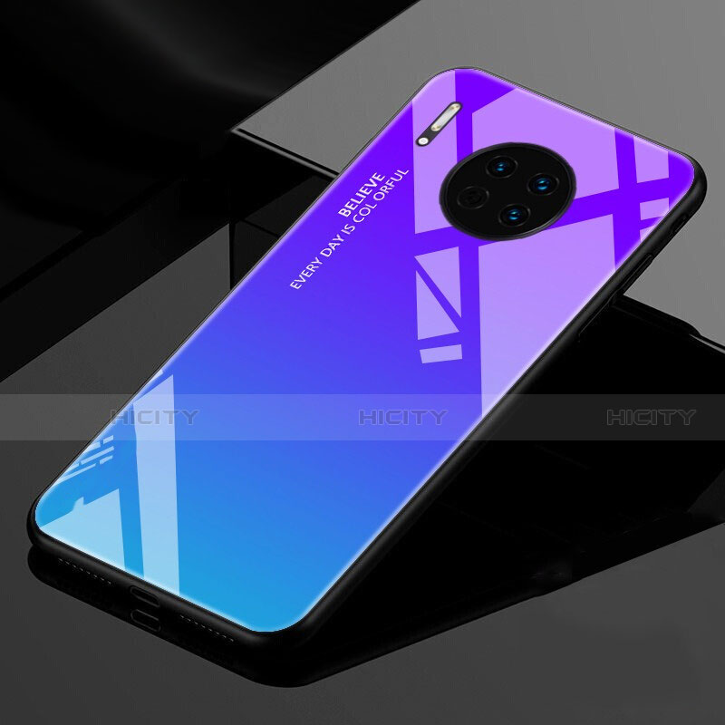 Carcasa Bumper Funda Silicona Espejo Gradiente Arco iris para Huawei Mate 30E Pro 5G Azul