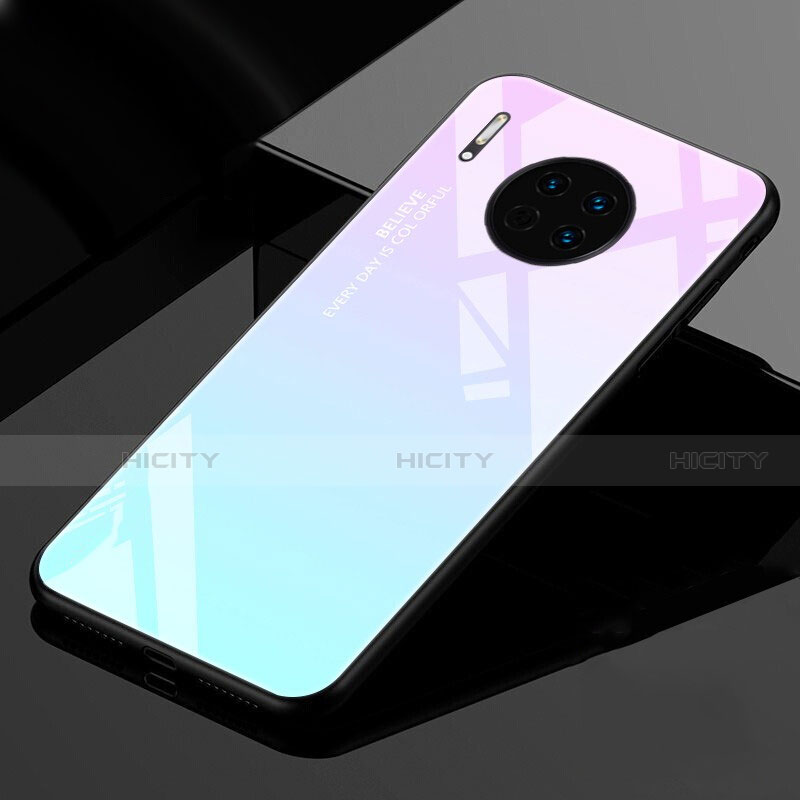 Carcasa Bumper Funda Silicona Espejo Gradiente Arco iris para Huawei Mate 30E Pro 5G Cian