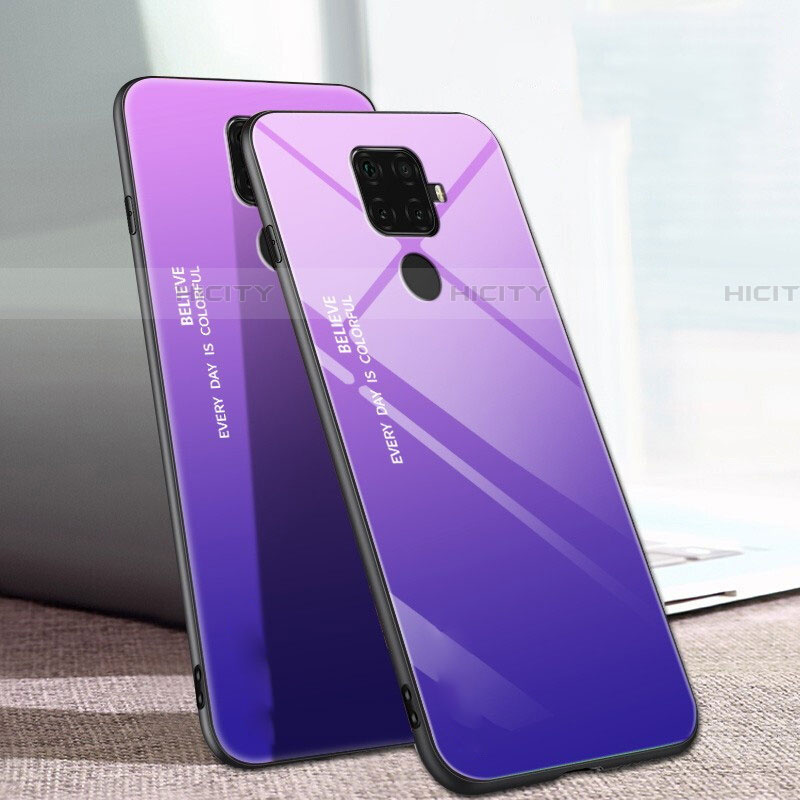 Carcasa Bumper Funda Silicona Espejo Gradiente Arco iris para Huawei Nova 5i Pro Morado