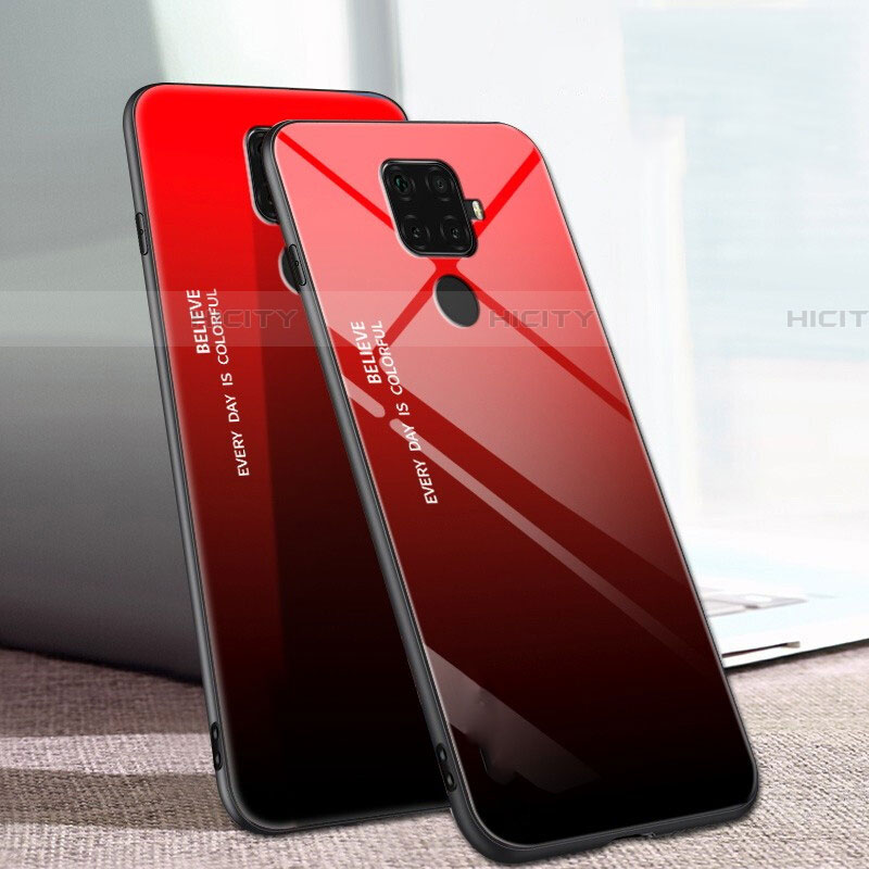 Carcasa Bumper Funda Silicona Espejo Gradiente Arco iris para Huawei Nova 5i Pro Rojo