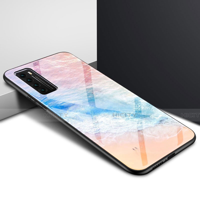 Carcasa Bumper Funda Silicona Espejo Gradiente Arco iris para Huawei Nova 7 5G Naranja
