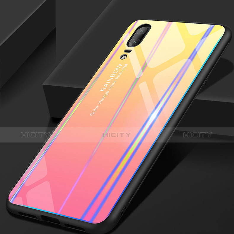 Carcasa Bumper Funda Silicona Espejo Gradiente Arco iris para Huawei P20 Amarillo