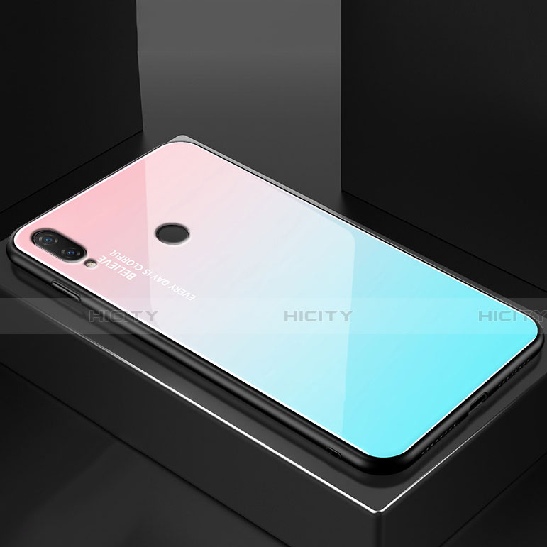 Carcasa Bumper Funda Silicona Espejo Gradiente Arco iris para Huawei P20 Lite Cian