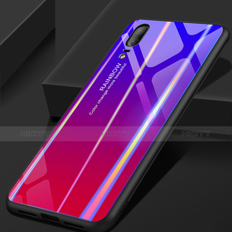 Carcasa Bumper Funda Silicona Espejo Gradiente Arco iris para Huawei P20 Morado