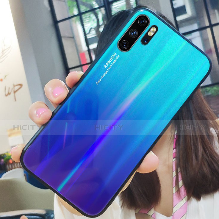 Carcasa Bumper Funda Silicona Espejo Gradiente Arco iris para Huawei P30 Pro