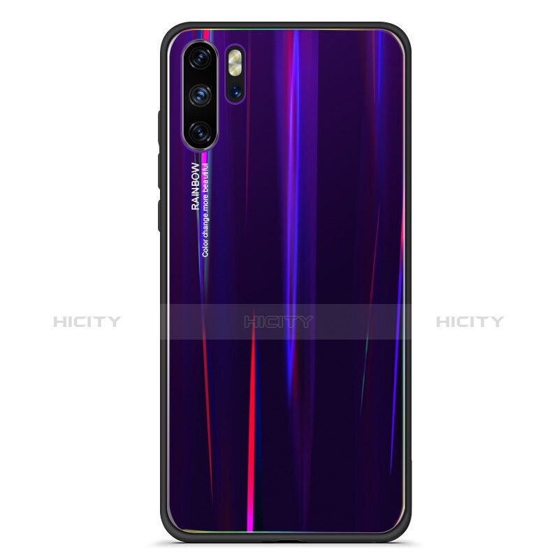 Carcasa Bumper Funda Silicona Espejo Gradiente Arco iris para Huawei P30 Pro Morado