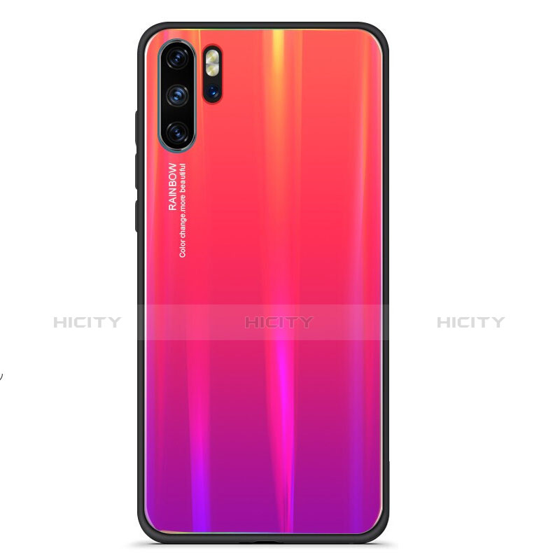 Carcasa Bumper Funda Silicona Espejo Gradiente Arco iris para Huawei P30 Pro Rojo