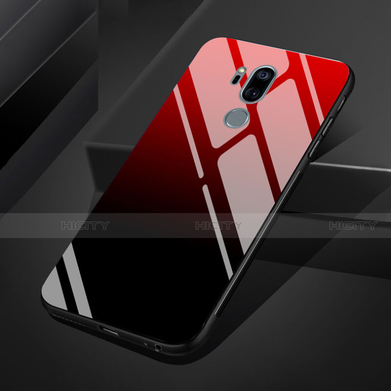 Carcasa Bumper Funda Silicona Espejo Gradiente Arco iris para LG G7 Rojo