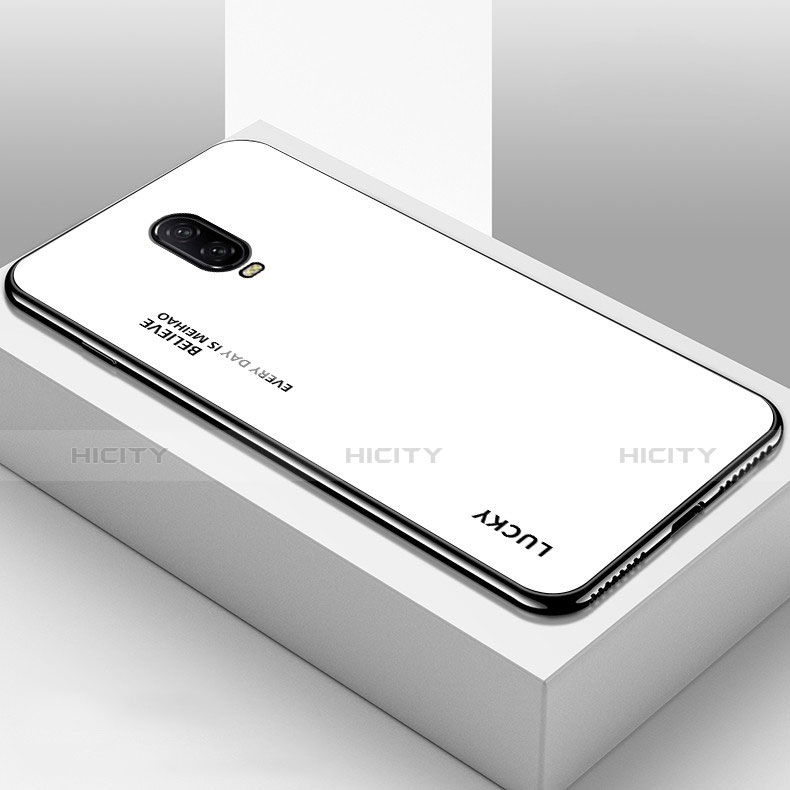 Carcasa Bumper Funda Silicona Espejo Gradiente Arco iris para OnePlus 6T Blanco