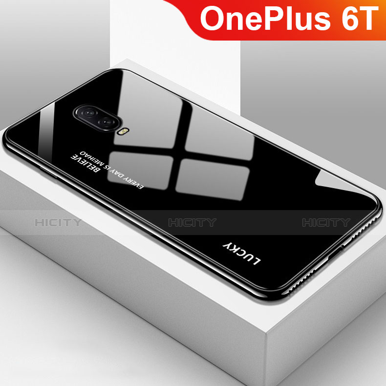 Carcasa Bumper Funda Silicona Espejo Gradiente Arco iris para OnePlus 6T Negro