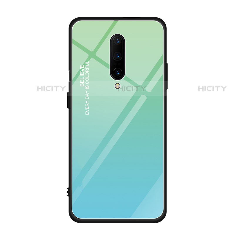 Carcasa Bumper Funda Silicona Espejo Gradiente Arco iris para OnePlus 7 Pro Cian