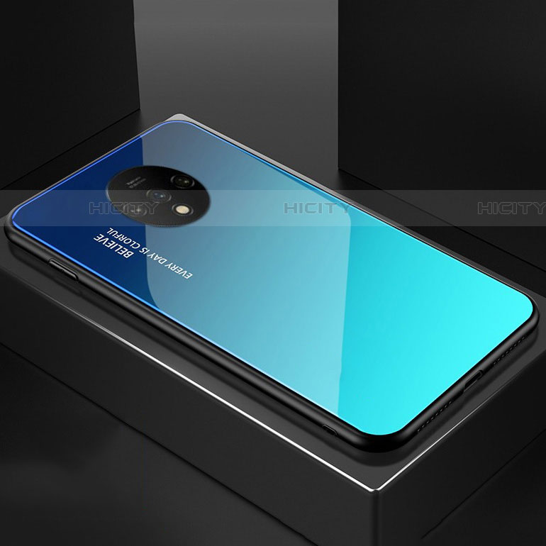 Carcasa Bumper Funda Silicona Espejo Gradiente Arco iris para OnePlus 7T Cian